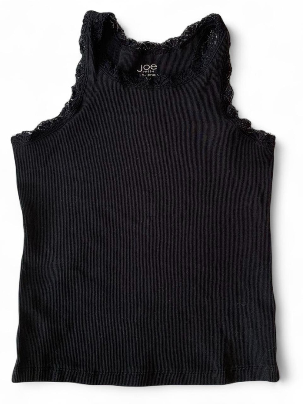 Joe Fresh Girls Black Lacy High Neck Crop Fit Tank Top Size Kids L